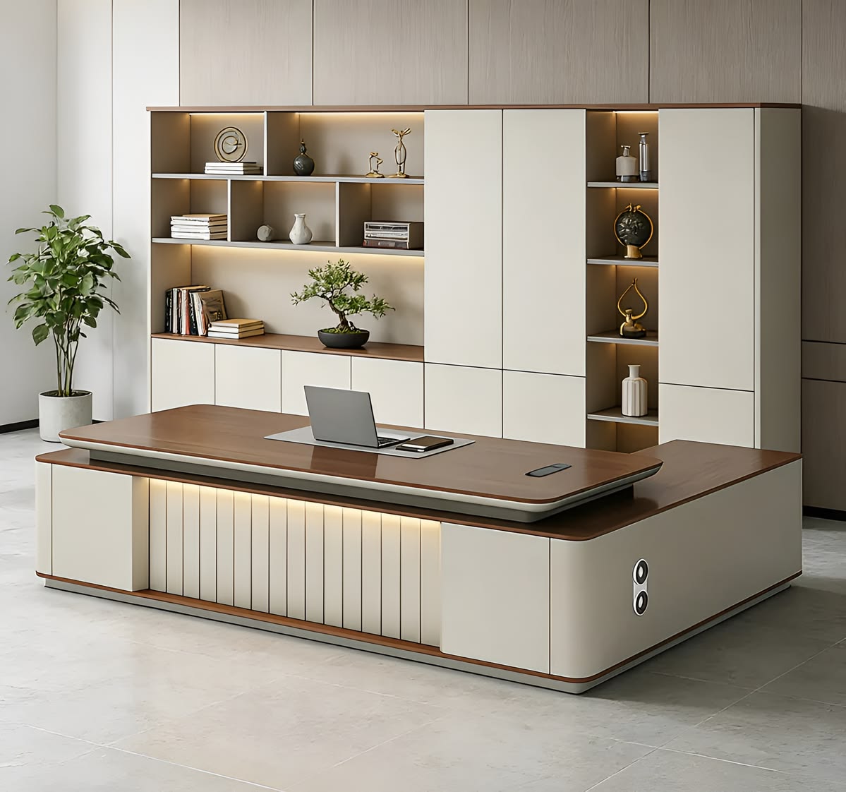 High-Status Director Office with Smoked Glass Trophy & Credenza Display #59